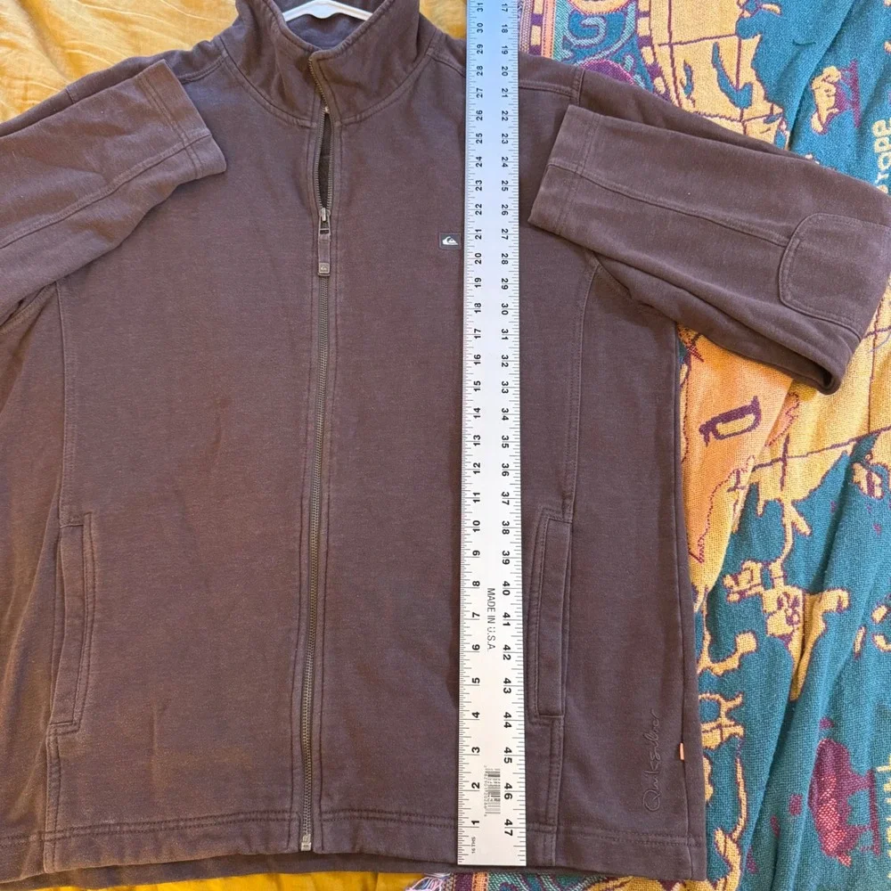Quiksilver Mens XL Brown Full Zip Track Jacket Mock Neck Elbow Pads Cotton Blend